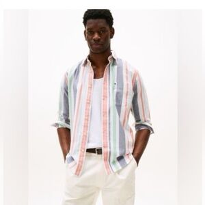 Tommy Hilfiger Multicolor Striped Men's Shirt- Medium